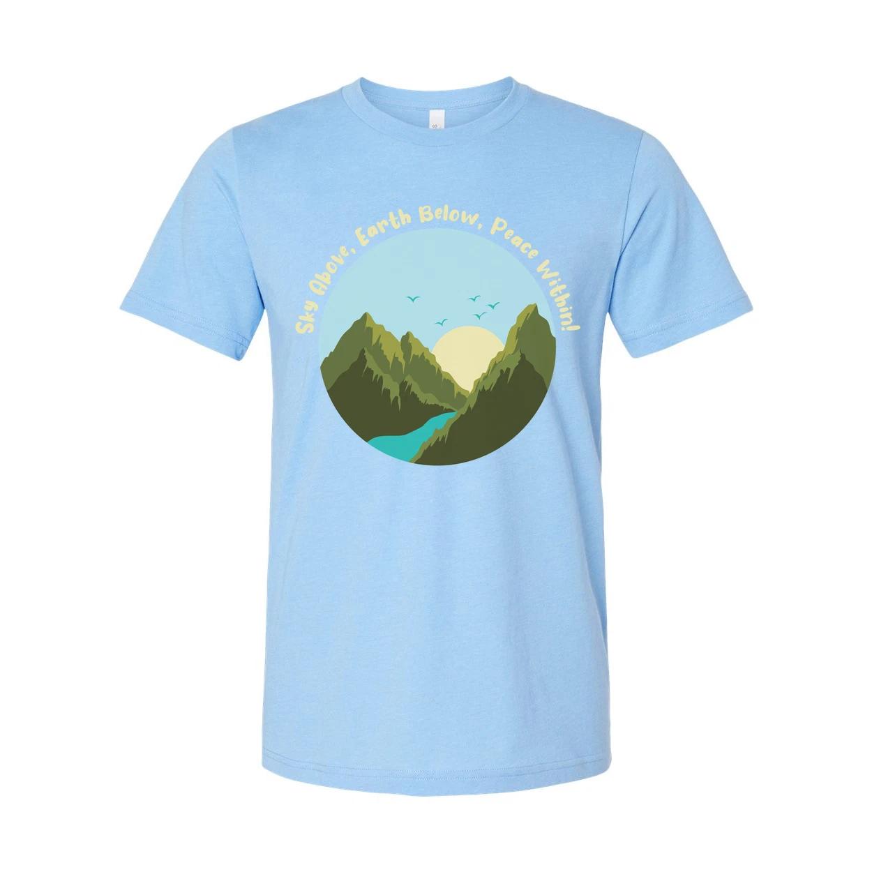 

Unisex Outdoor Mountain Landscape T Shirt With Circle Sunrise Over River Graphic 2XL
