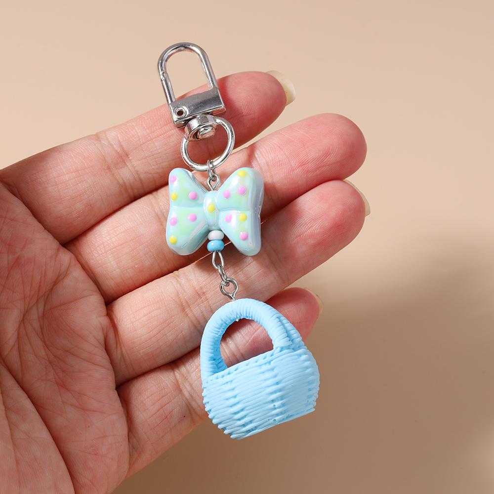Pěkný 3D simulační košík Klíčenka Mašlička Kroužek na klíče pro ženy Dívky Přívěsky na kabelku DIY Klíčenka Šperky Dárky