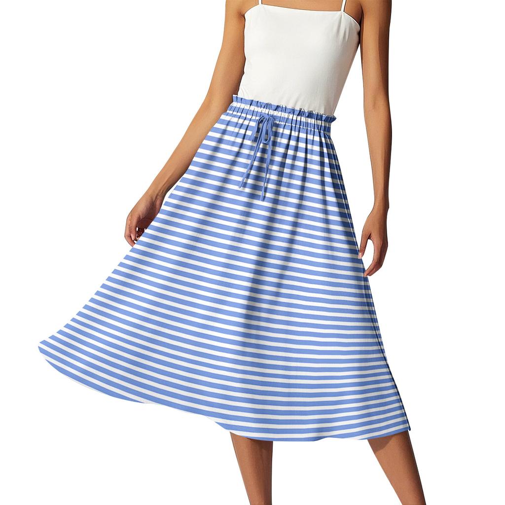 Women's Casual High Waist Drawstring A-line Skirt Printing Skirt
