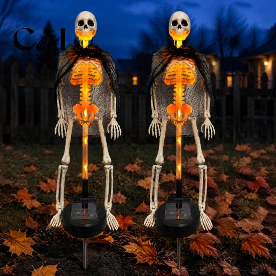 Straszny Ogród Dekoracja 2 szt. Słoneczny Szkielet Wbijany w Ziemię, Światła Halloween LED, Wodoodporne Ozdoby Realistyczne Figurki Czaszki do Ogrodu