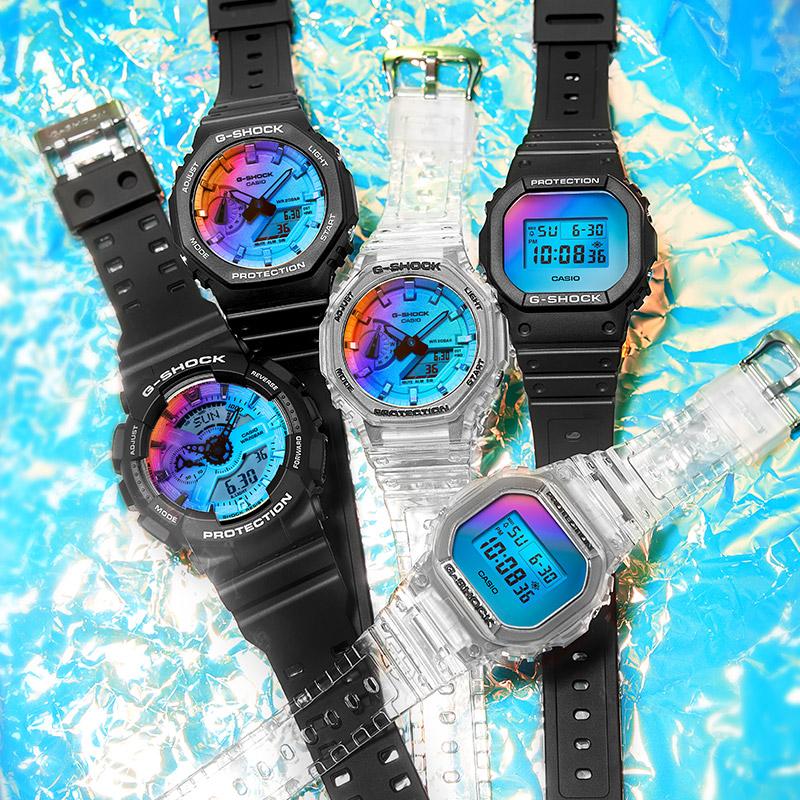 Casio LCD/pointer dual display series, neon octagonal series, colorful laser mirror waterproof movement, quartz movement, resin strap, GA-2100SR-1APR