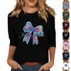 Women's Fashionable Casual Three Quarter Sleeve Printed Collar Pullover Top