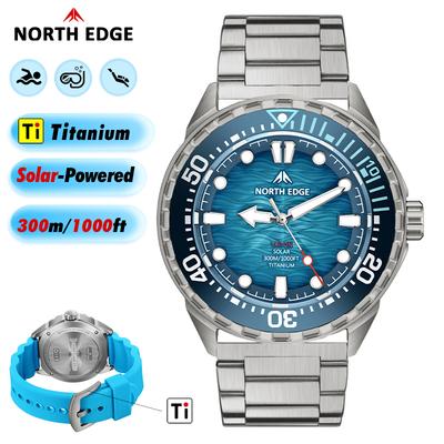 NORTH EDGE TRITON-TI Titan Edelstahl Solarbetrieben Taucheruhr Luxus Quarzuhren Für Männer 300M Wasserdicht 180+ Tage Energie