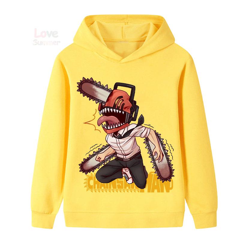 Japanese Anime Chainsaw Man Children Boys Girls Retro Hoodie Cartoon Denji Pochita Funny Graphic Jacket Kids Manga Coat