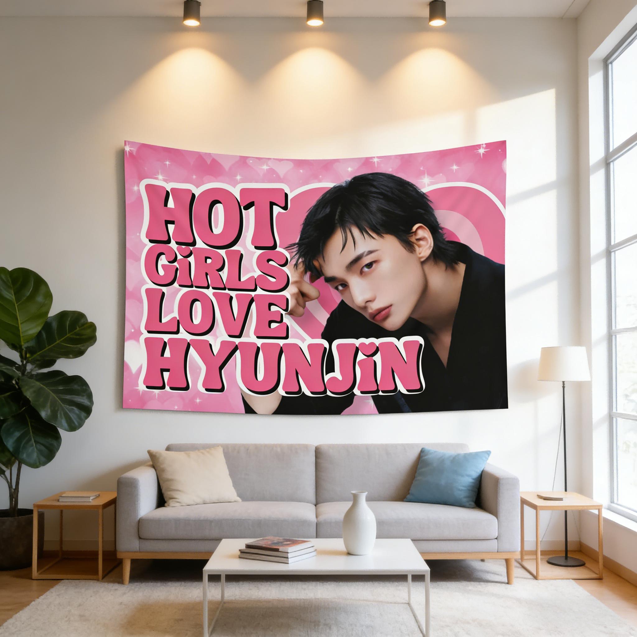 1PC SKZ H-Hyunjin American Flag Tapestry, Party Background Decor for Bedroom Dorm, Fandom Kpop Home Decoration 100X70CM