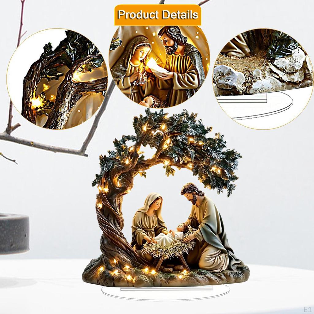 2D Jesus Birth Decor Acrylic Nativity Scene Artwork Rustic Desktop Ornament for Fireplace