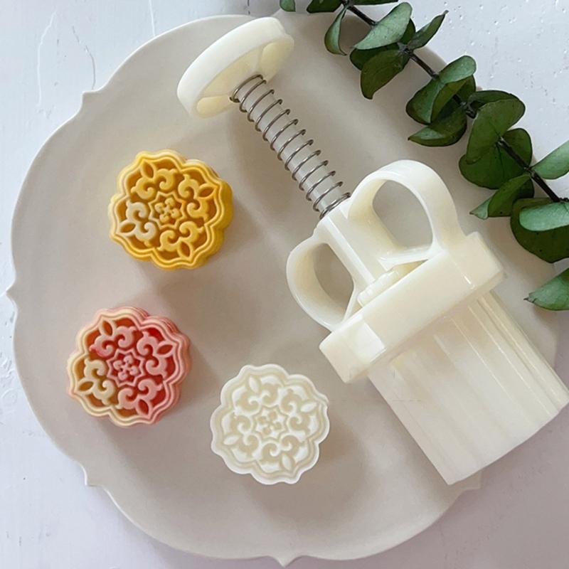 Plastic Mooncake Moulds Pastry Mold Mooncake Baking Tools Flower Shaped ABS Material Mooncake Stamps for Festival Baking