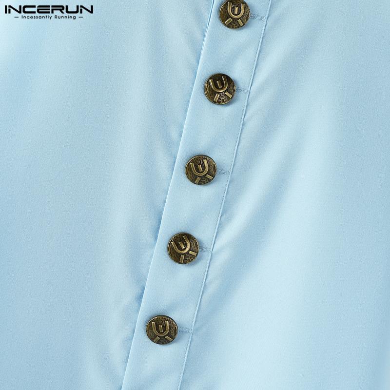 INCERUN Men Stand Neck Sleeveless Buttons Side Splits Irregular Tank Tops