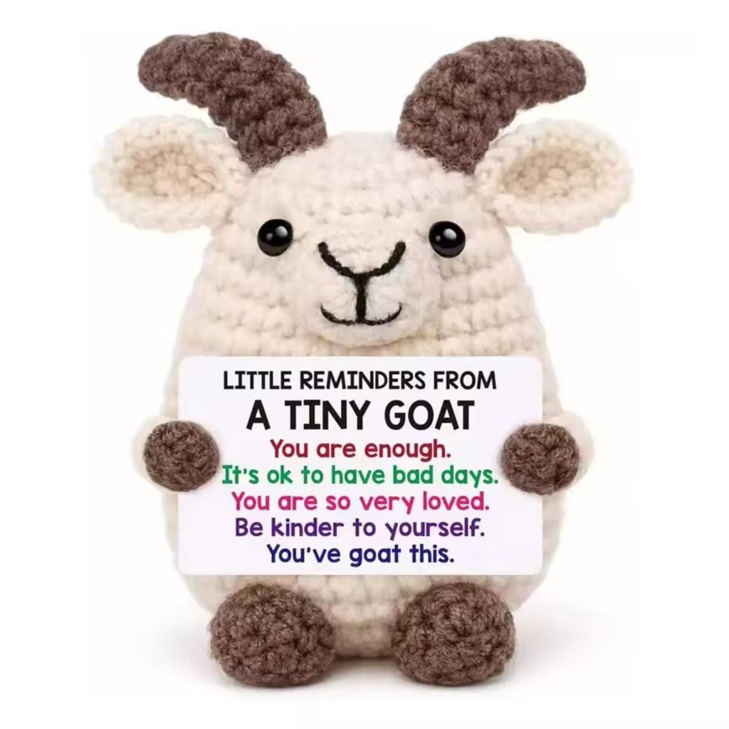 Hand Crocheted Plush with Message Sign, Knitted Wool Figurine for Home Decor