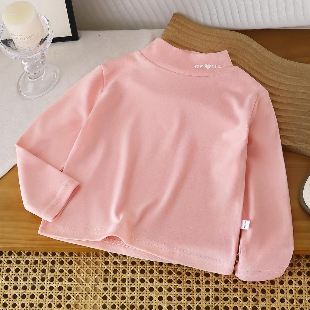 Children's German Velvet Warm Semi-High Neck Solid Color Long Sleeve Top for Boys and Girls