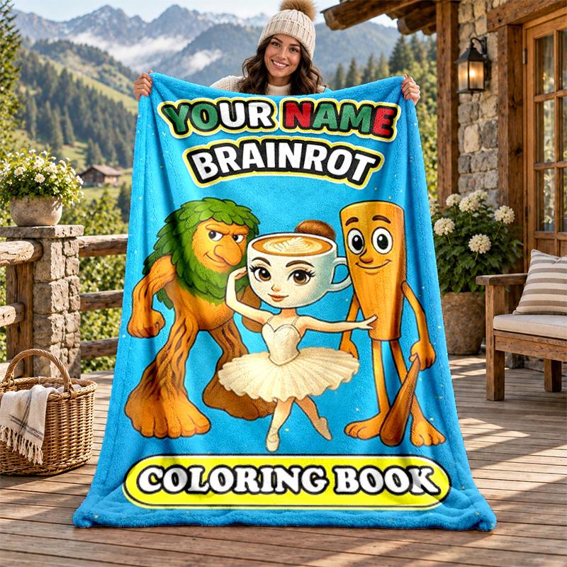 Brainrot Custom Name Flannel Blanket Personalized Soft Warm Plush Throw Blanket Customized Gift for Family Friends