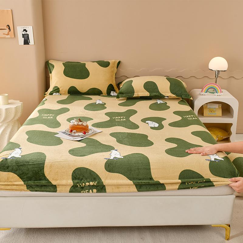 Velvet Fitted Sheet Warm Mattress Cover Simple Style Bed Covers Sabanas Para Cama Home Elastic Bedsheets(No Pillowcase)