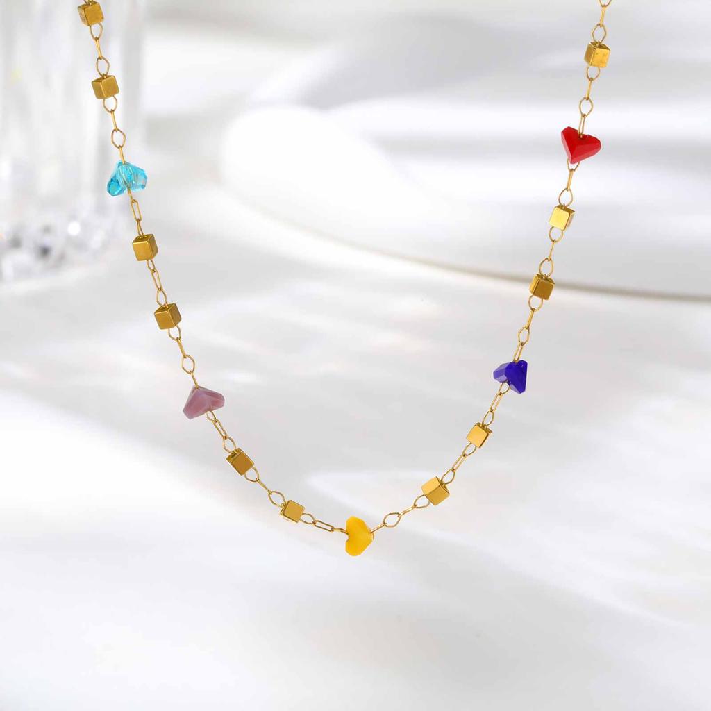 Exotic Irregular Colorful Stone Necklace for Women, Stainless Steel Gold Plated Boho Chain Choker, Aesthetic Jewelry Gift