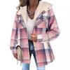 Women's Checkered Plaid Fleece-Lined Jacket, Cozy Outerwear with Soft Collar