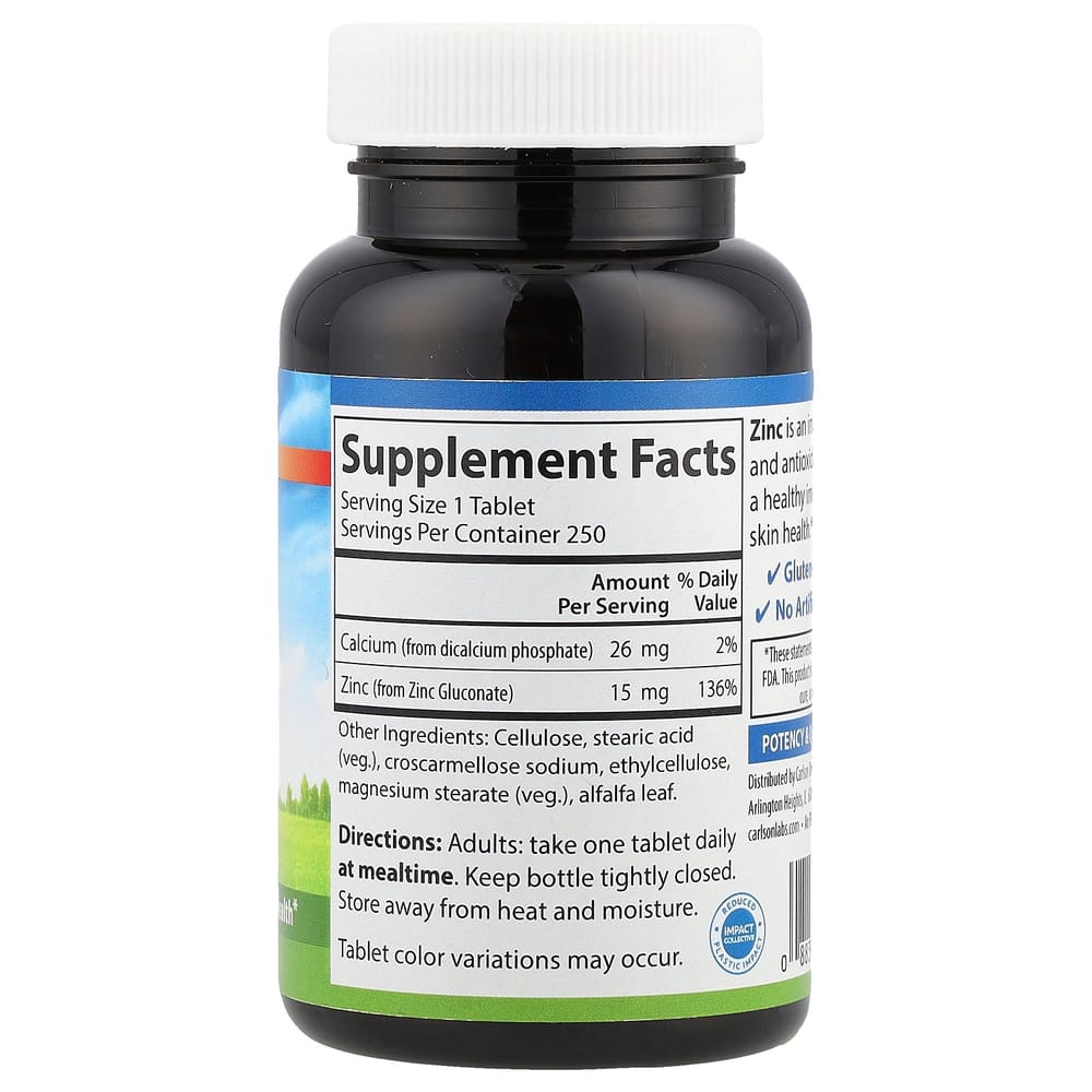 Carlson Labs Zinc 15mg 250 Tablets