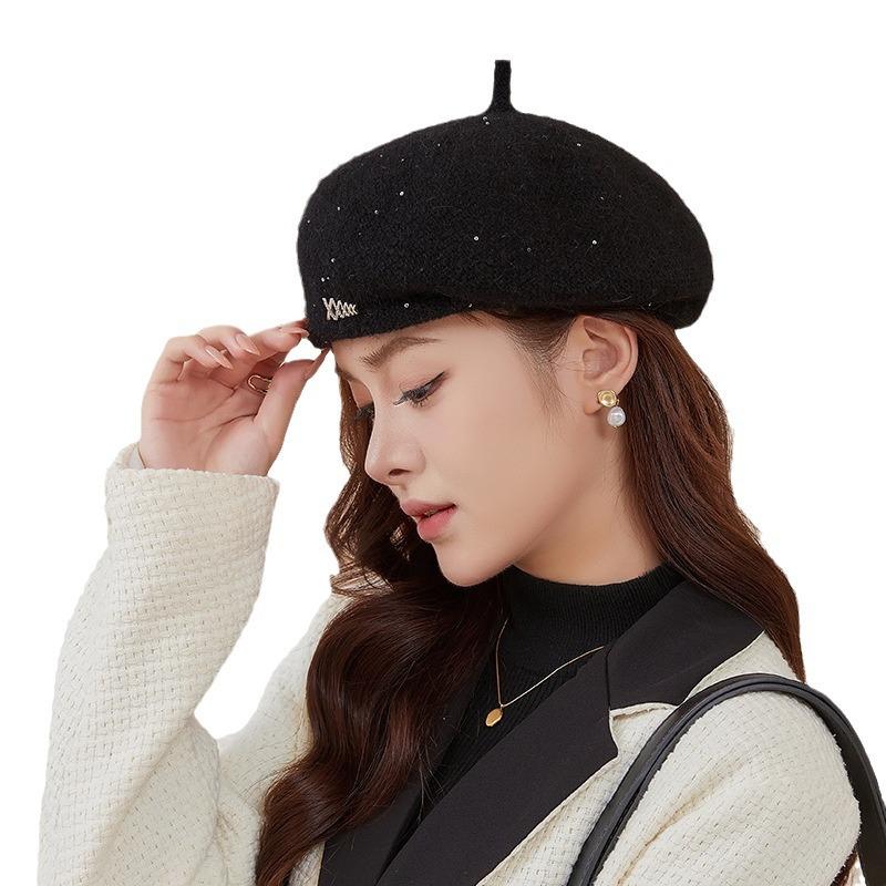 Wool Beret Women's Autumn and Winter Style Face Showing Little Painter Hat Trend New Large Head Circumference Knitted Newsboy Hat