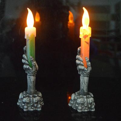 Halloween Led Electronic Candle Lights Horror Skull Holding Candle Lamp Happy Holloween Party