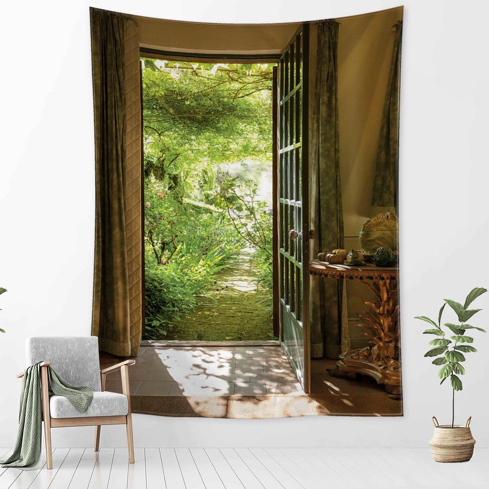 

Вне тропы лесной гобелен настенный природный пейзаж богемный эстетический декор для комнаты, спальни 95x70CM