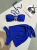 Women Three Piece Bikini Set Bandeau Top with Starfish Detail High Waist Bottom and Matching Cover Up Skirt Beachwear Swimwear