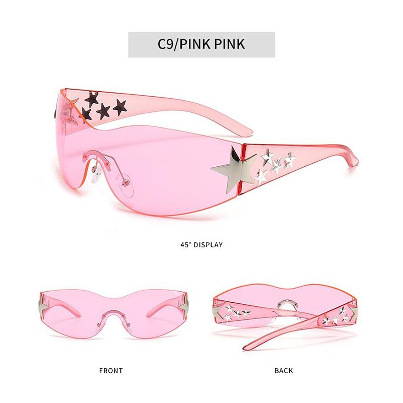 Star Decor Pilot Sunglasses, UV400 Protection Sport Shades, Y2K Fashion Rimless Sunglasses for Men Women Outdoor Cycling and Streetwear