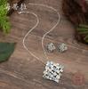 New enamel color hollow square stud earrings pendant set women's high-end geometric square necklace