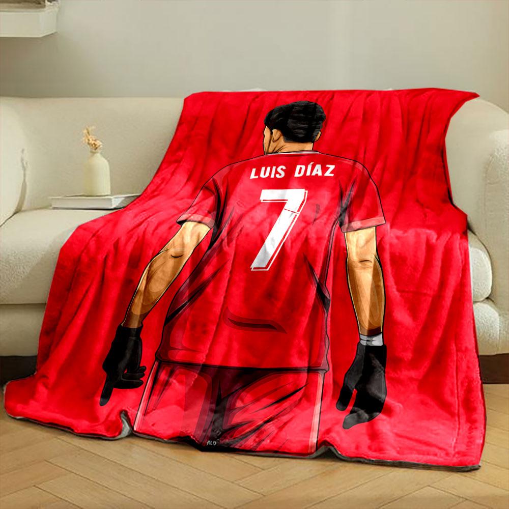 A player in a red jersey with "Luis Díaz" and the number 7 on the back. for all seasons blanket lunch break throw gift