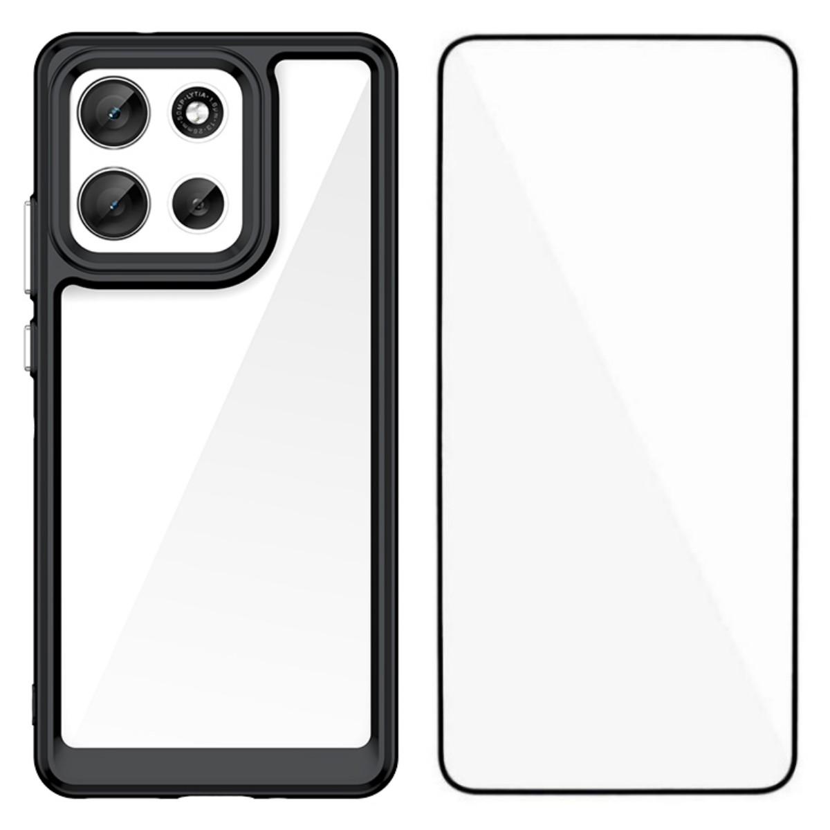 

Для Motorola Moto G86 5G Чехол для телефона WANLONFENG Серия XC ТПУ Акриловая крышка с закаленным стеклом (Большое отверстие для линзы) Black