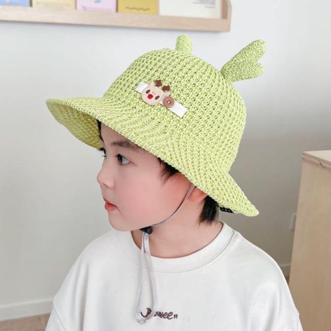 

Детская соломенная шляпа, летняя шляпа от солнца для девочек, шляпа от солнца для мальчиков, шляпа рыбака с рогом оленя, дышащая сетчатая шляпа 2-5 years old зелёный