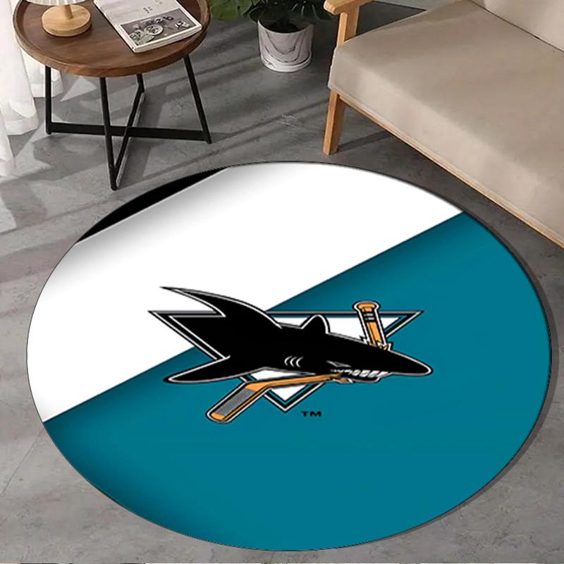 1PC San-Jose Sharks Hockey Round Rug, Non-slip Chair Mat, Home Decor, Circle Carpet Perfect for Office, Bedroom, Living Room,Christmas gift