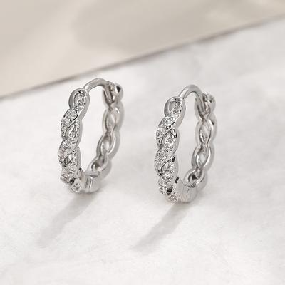 Echte Sterling Silber Zirkon Verdrehte Runde Creolen für Damen Trendiger Feiner Minimalistischer Geometrischer Schmuck