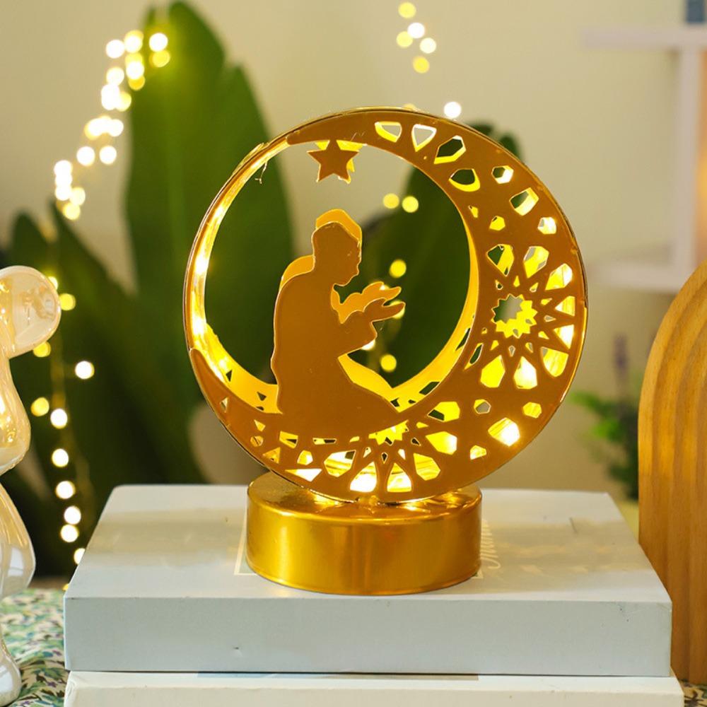 Gold Moon Castle LED Light Wrought Iron Ramadan Desk Ornament Ramadan Night Light  Bedroom