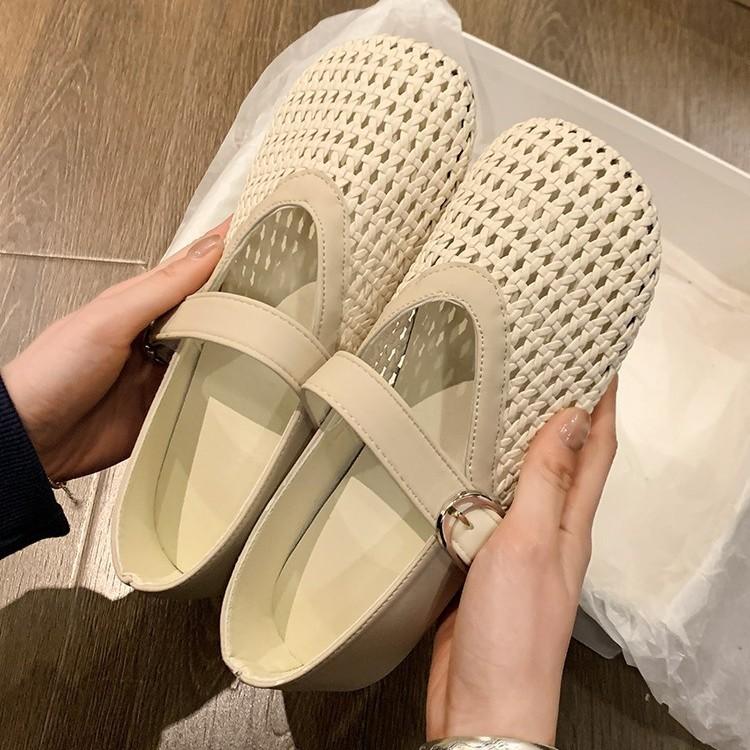 

Нові жіночі туфлі Мері Джейн з сіткою в одну лінію та плетеними сандаліями з порожнинами 40 бежевий