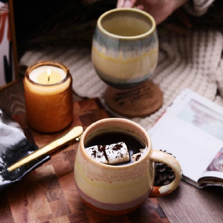 Heat Resistant Vintage Ceramics Coffee Cup with Comfort Handle Gradients Mug For Office Use Morning Brews Afternoon Teas