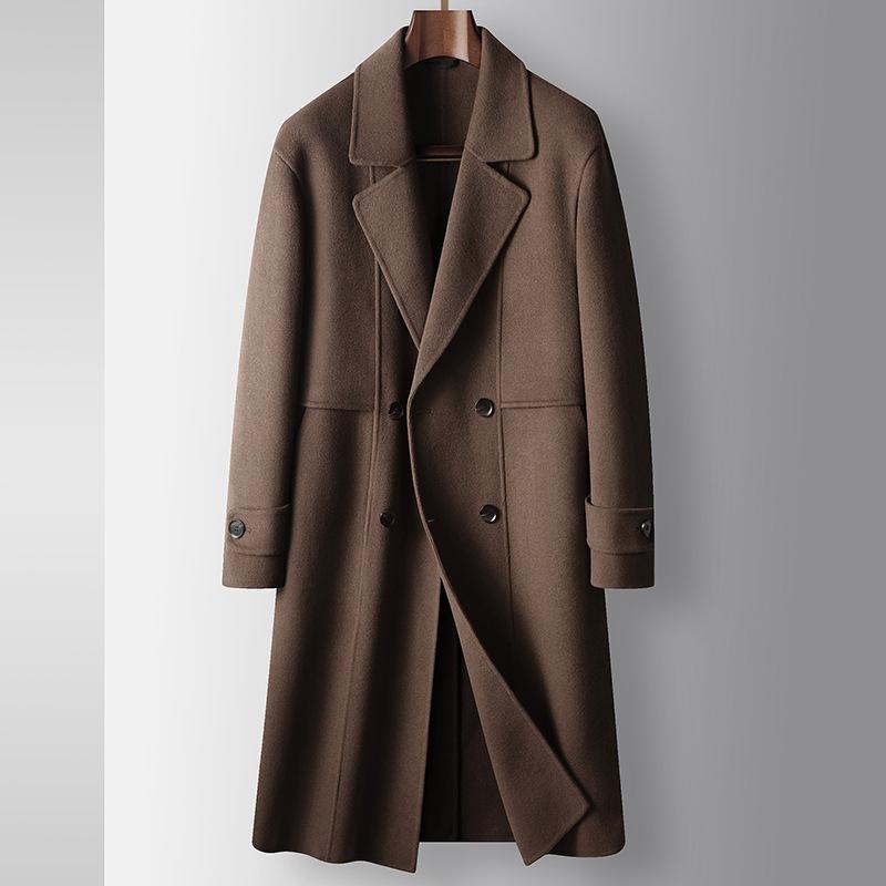 Men's Coat Autumn and Winter Long Over-Knee Double-Sided Wool Windbreaker Youth Business Double-breasted Lapel Wool Jacket