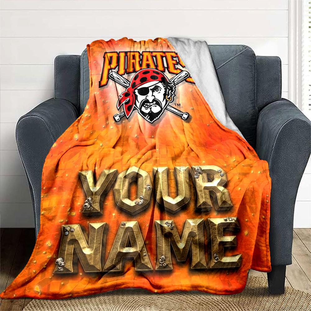 Name Custom Pittsburgh Pirates Logo Print Flannel Blanket High Quality Warm Comfortable Cover for All Seasons Perfect for Gifts Home Decor