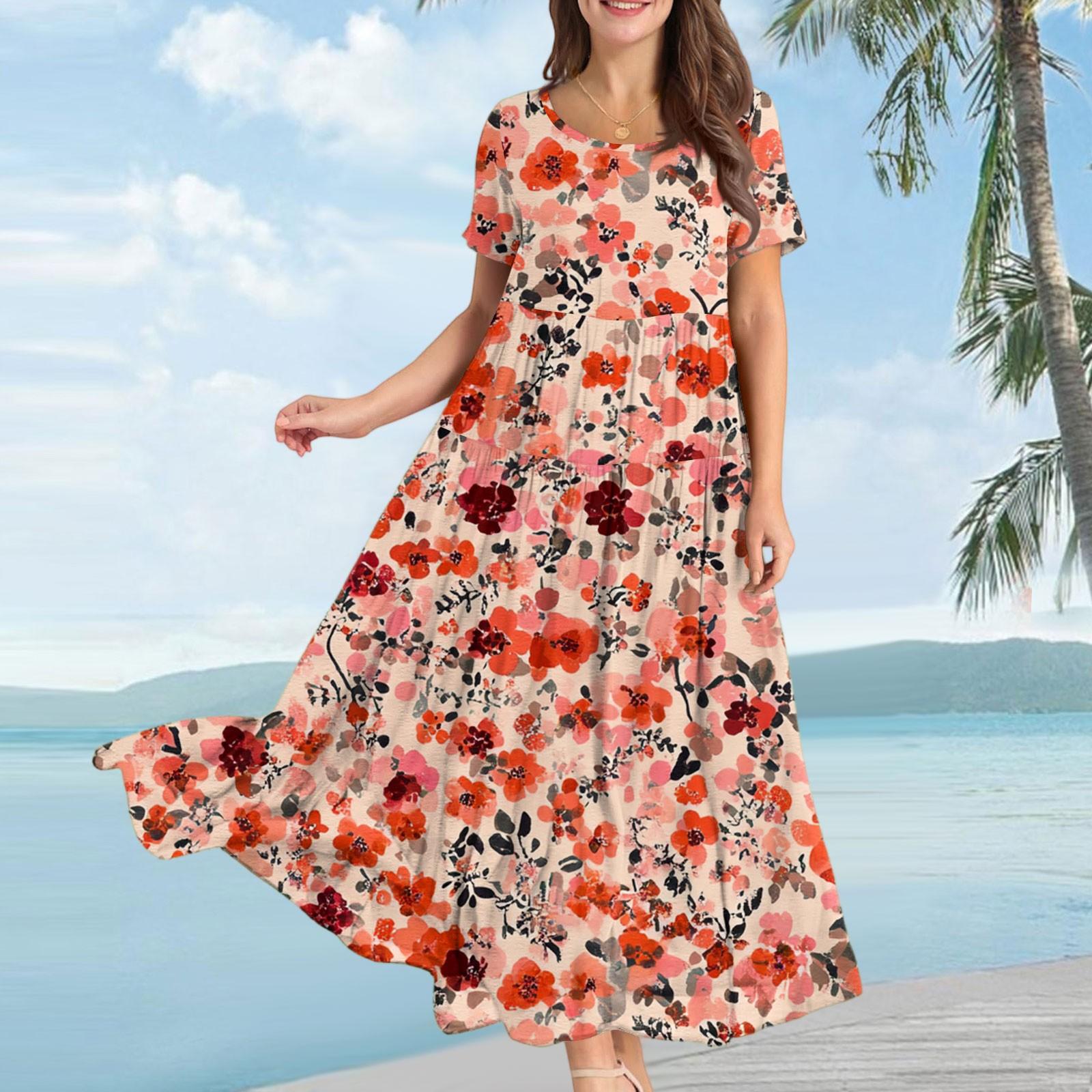 

Женское повседневное свободное платье с коротким рукавом и бохо-цветочным принтом XL шафрановый