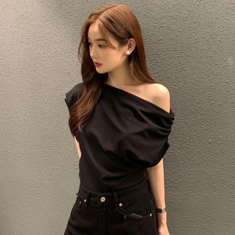 Solid Color One-shoulder Twisted Neck Waist Pleated Vest Ladies Summer New Casual Simple Fashion Vest