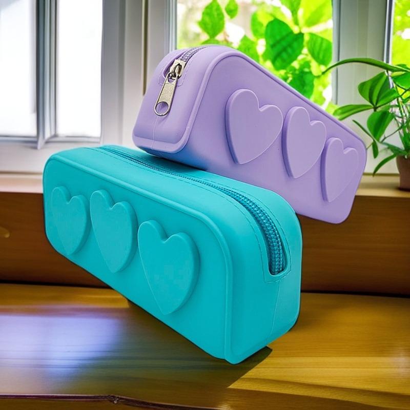 Silicone Pencil Case: Easy-Clean Cosmetic & Stationery Storage Bag, Large Capacity for Outdoor Travel.
