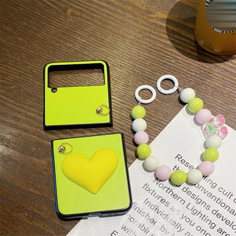 3d Sevimli Aşk Kalp Taşınabilir Boncuk Bilezik Kapak Samsung Galaxy Z Flip 4 3 Kılıf Inci Crossbody Kordon