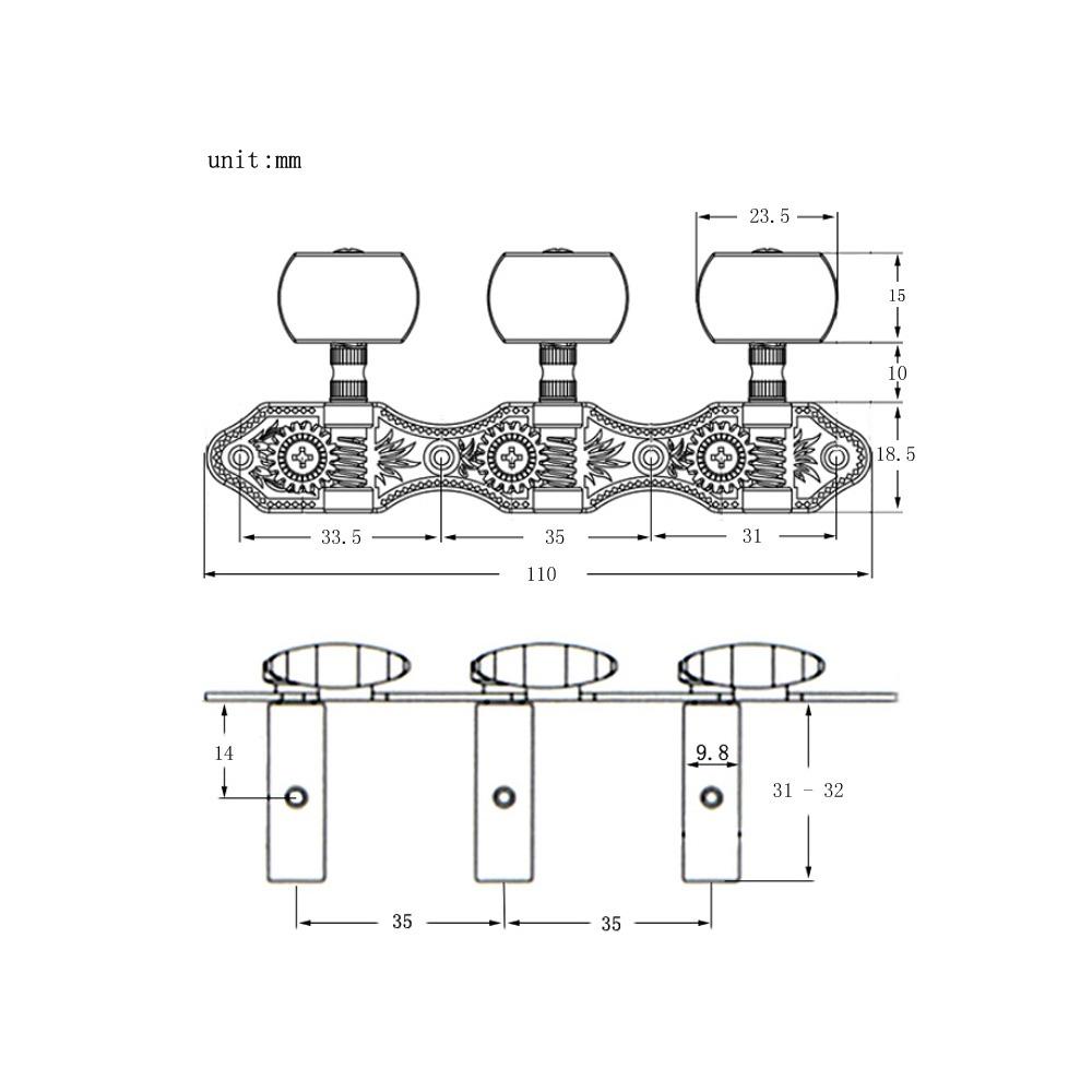 Black Color Classical Guitar Machine Heads Open Frame Style Guitar Tuning Keys Classical Guitar
