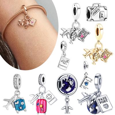 New Fine Diy Women Jewelry Gift Airplane Globe & Suitcase Dangle Charm Beads Fit Original European Bracelet Necklace Accessories