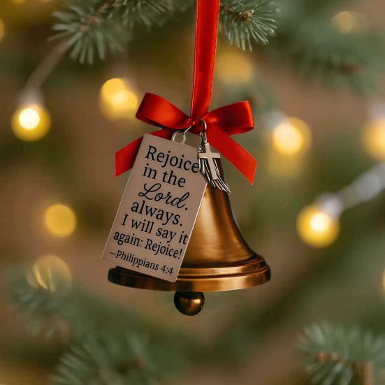 Bible Verses Christmas Bell Ornament Gold Metal Bell Christmas Tree Hanging Decoration for Christian Holiday Home Decor
