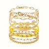 7 Pcs Yellow Daisy Flower Chain Bracelet Set Vintage Gold Color Pendant Beaded Bracelets Bohemian Delicate Handcrafted Jewelry