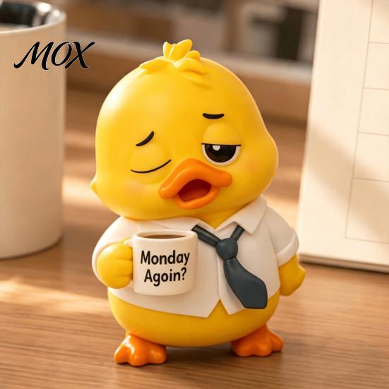 Cute Yellow Duck Ornaments 3D Printed Sad Figurines, Tired Worker Resin Playful Figurines In Pajamas Desk for Home Office, Funny Car Dashboard