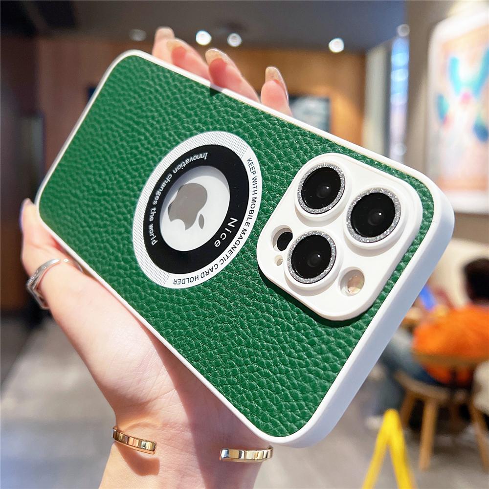 Luxury Sheepskin Leather For Magsafe Magnetic Case For Iphone 14 13 12 11 Pro Max Plus Wireless Charging Logo Hole Bumper Cover