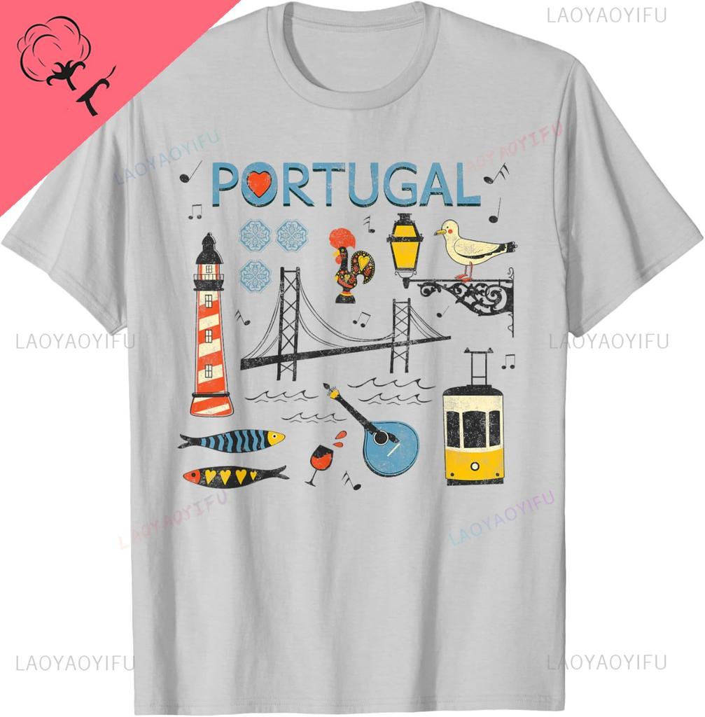 Viaggio in Europa, Portogallo, Lisbona, Vacanza portoghese, Souvenir, Maglietta con grafica personalizzata, Magliette in cotone, Abbigliamento vintage