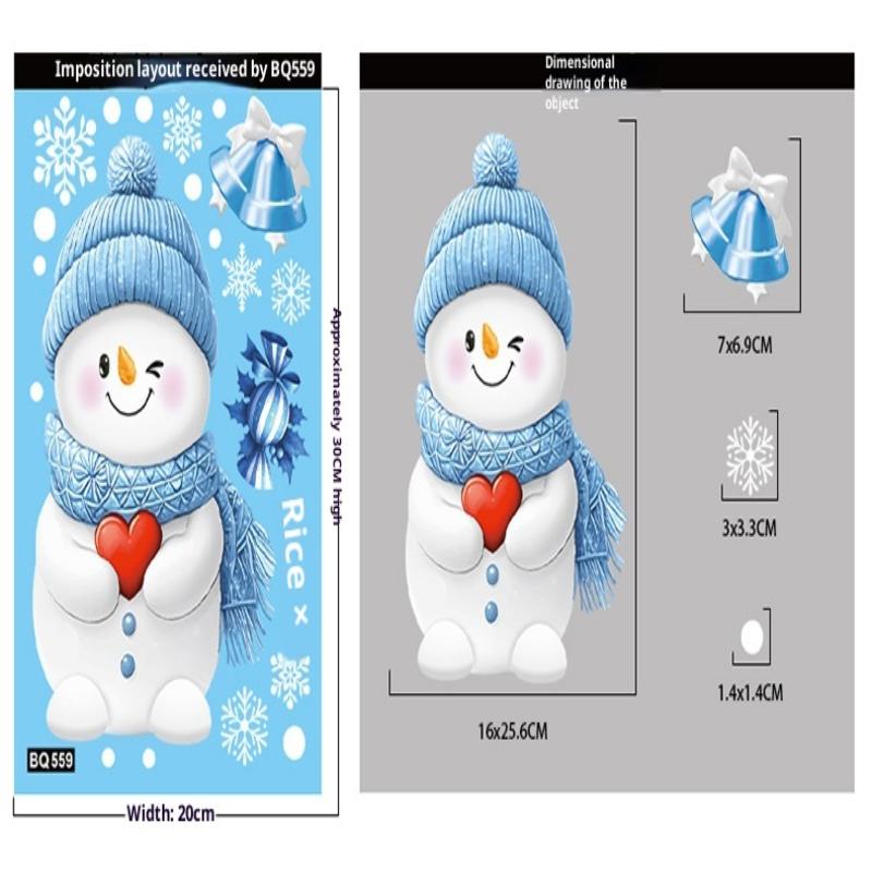 Santa Claus Stickers Blue Snowman Window Decorations Glass Static Stickers Christmas Decorations Snowflake Window Stickers