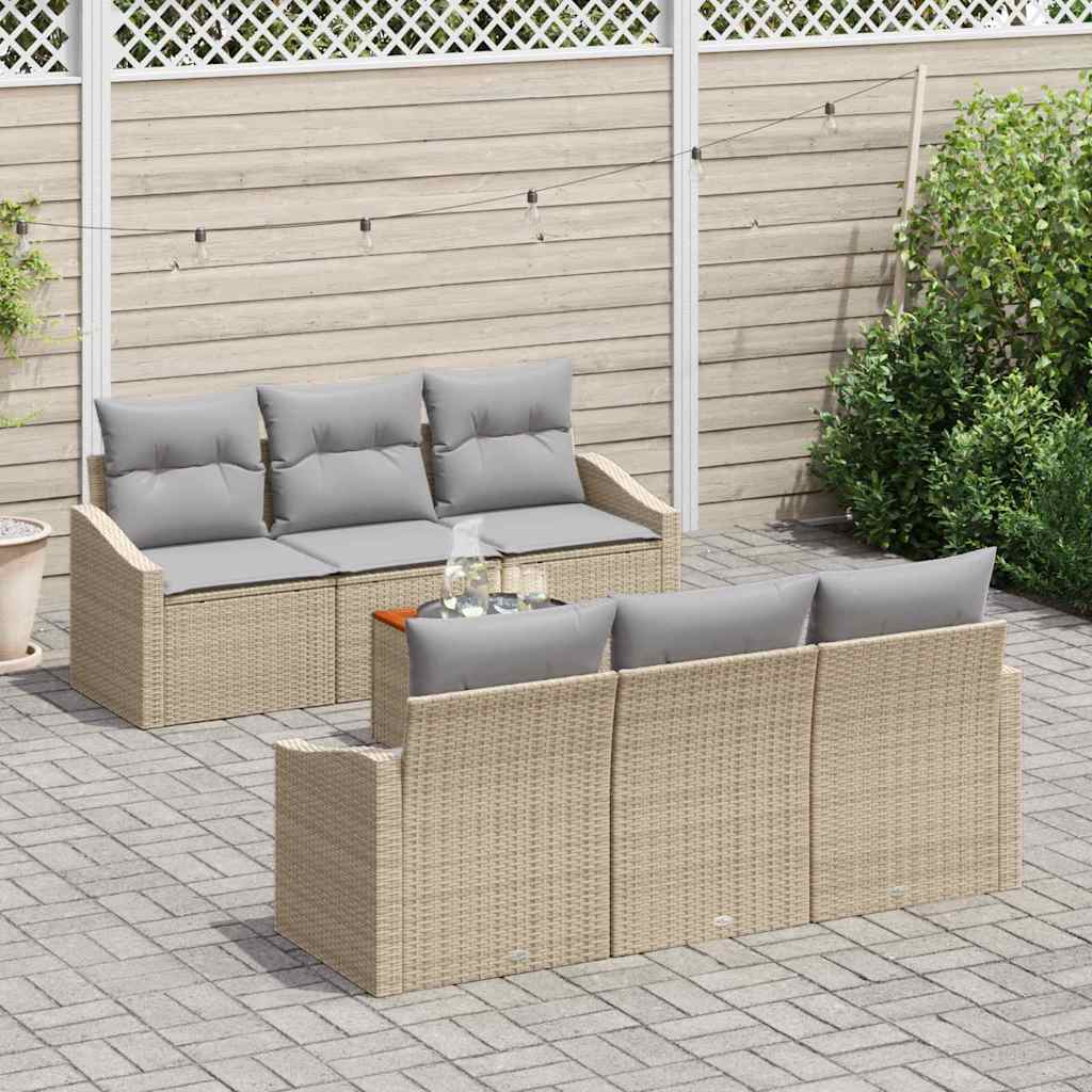 7 Piece Garden Sofa Set In Beige and Light Grey Poly Rattan