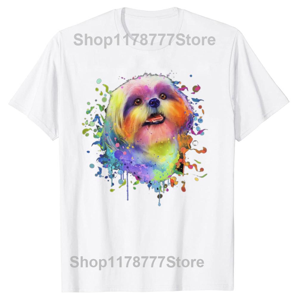 New Men Colorful Splash Art Shih Tzu Shitzu Puppy Owner T Shirt Oversize Tee Shirt Casual Short Sleeve Vintage Couples T-Shirt