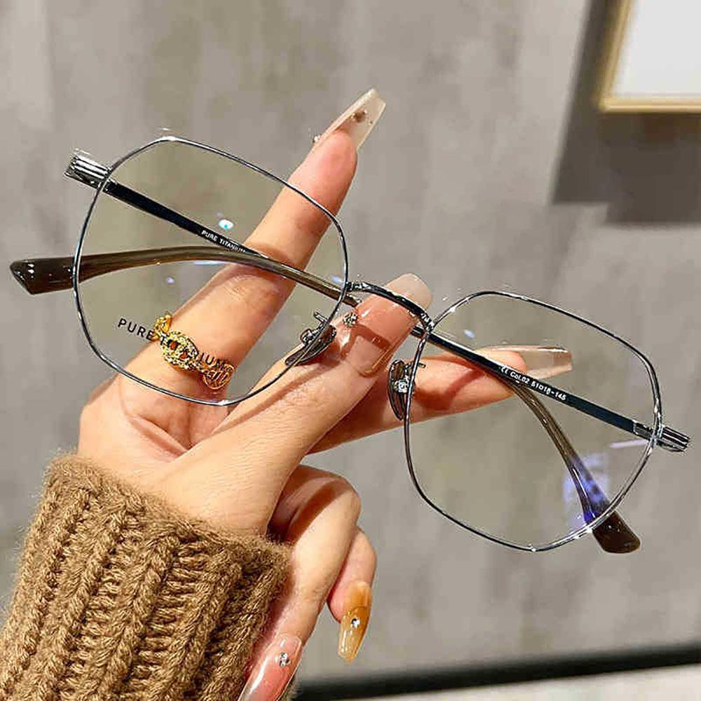 Full Rim Eyeglasses Premium Eyeglasses Frames Polygonal Eyeglass Frame Compatible Pure Titanium Frame For Daily Commuting Study